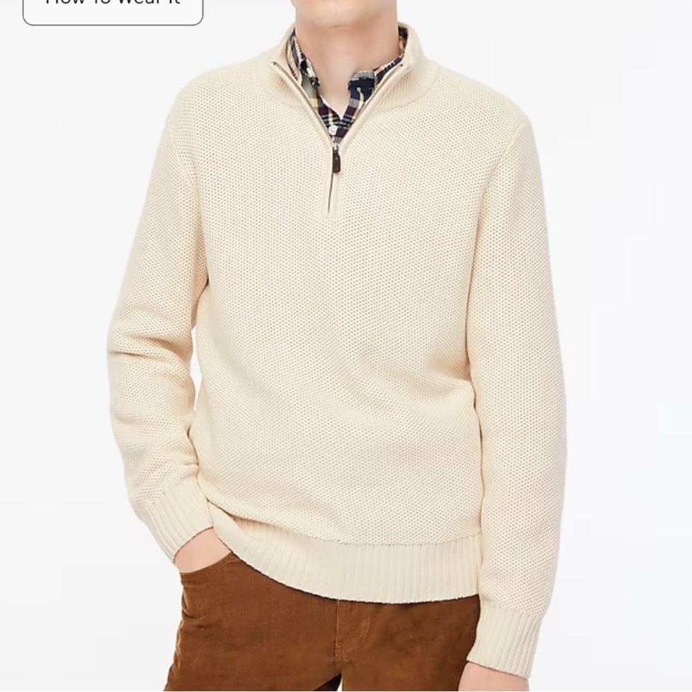 NWT J crew Cotton honeycomb knit half-zip XL